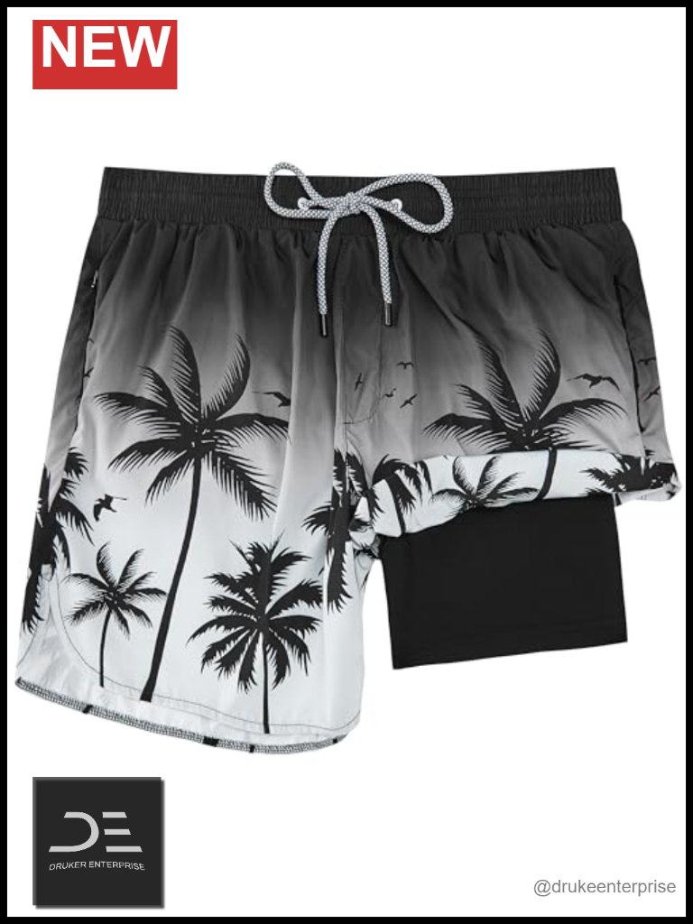 Mens Swim Trunks Board Shorts Quick Dry 5" Stretch Compression Liner Zipper